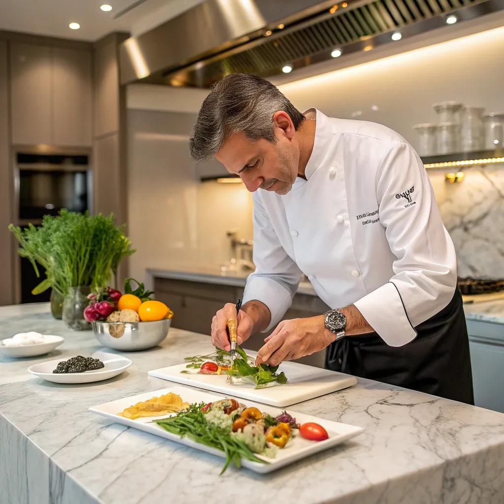 Professional chef preparing gourmet dish